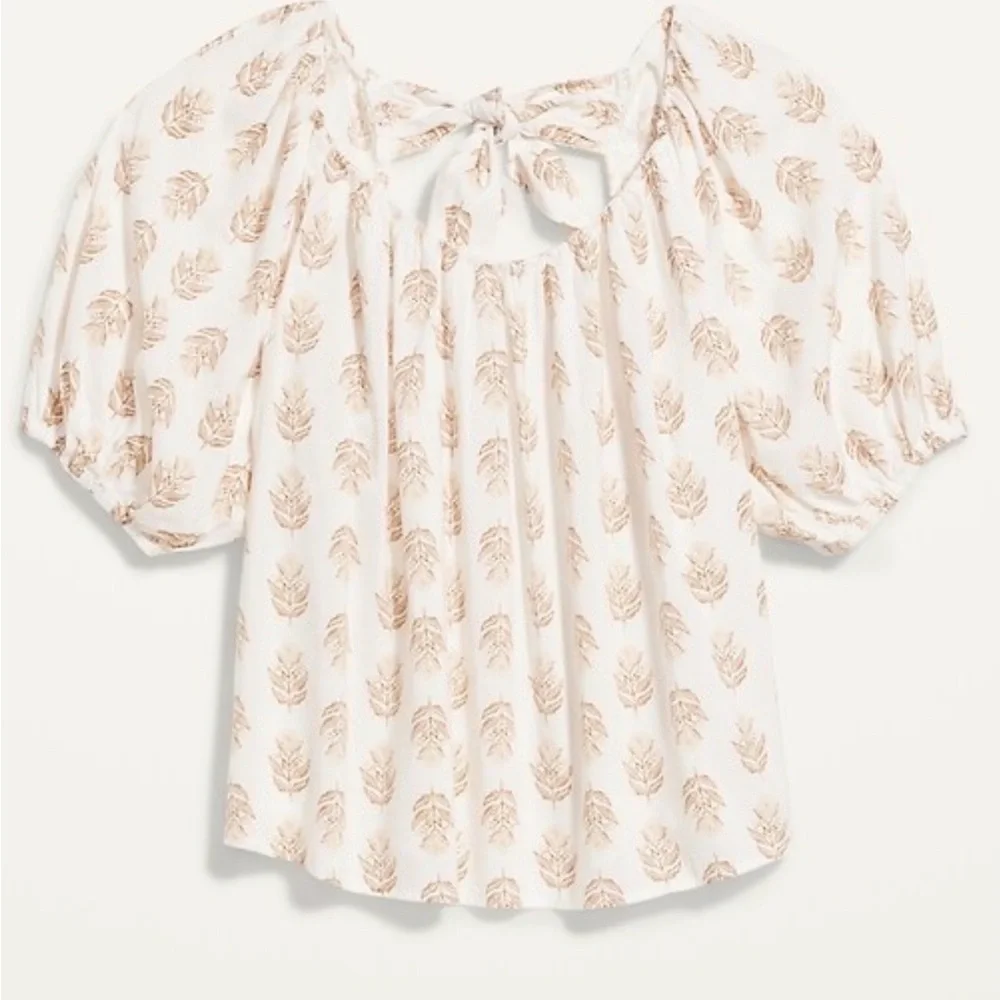 Old Navy Women's 4X Off Shoulder Puff Sleeve Blouse Gold Leaf Print Tie Back